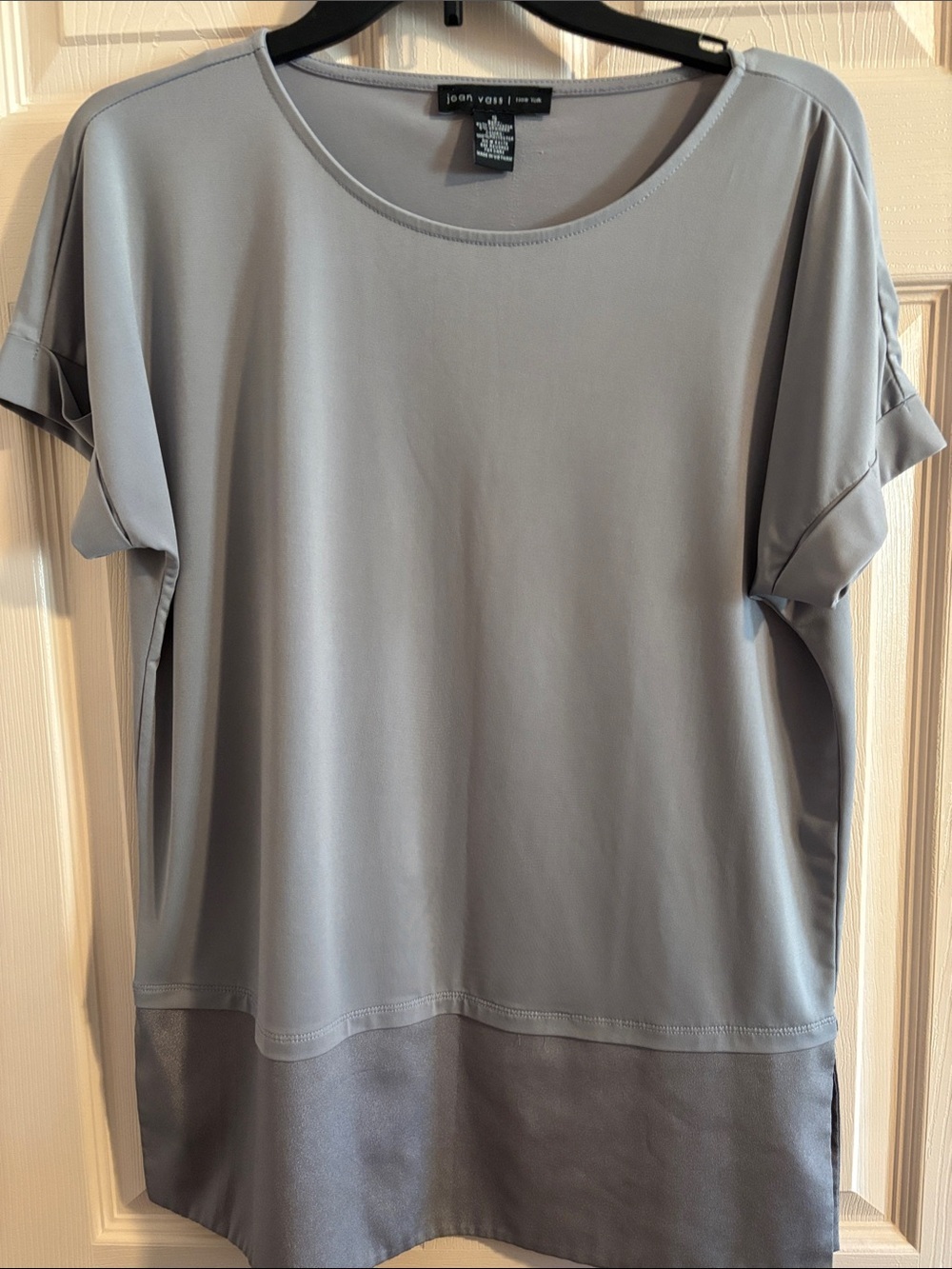 Joan Vass Light Gray Short-Sleeve Mixed Texture Top